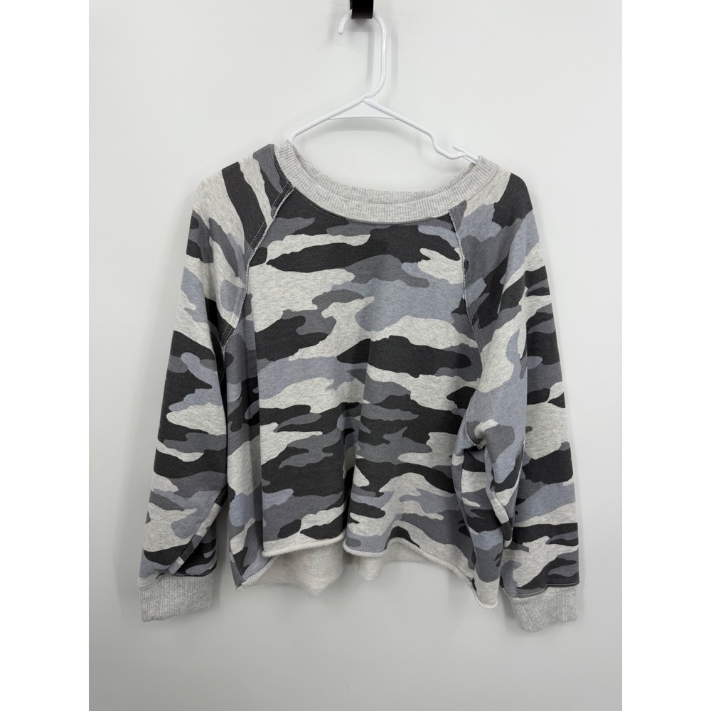 Aerie Camo Cropped Sweatshirt Womens XL Grey Camouflage Raw Hem Raglan Sleeve